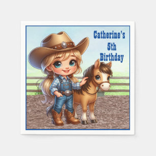 Western Party Little Cowgirl With Horse Custom Napkins