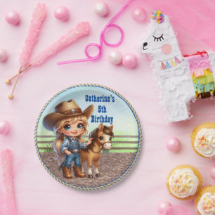 Western Party Little Cowgirl With Horse Custom Paper Plates
