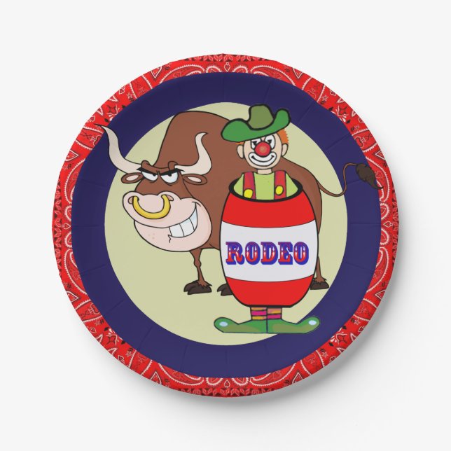 Western Party Little Rodeo Clown And Bull Paper Plates (Front)