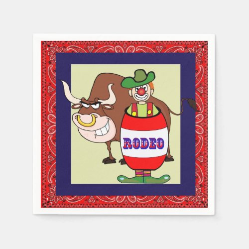 Western Party Rodeo Clown Barrel And Bull Napkins