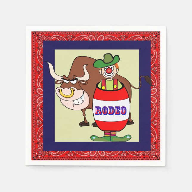 Western Party Rodeo Clown Barrel And Bull Napkins (Front)