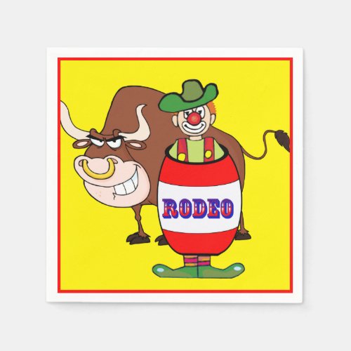Western Party Rodeo Clown In Barrel And Bull Napkins