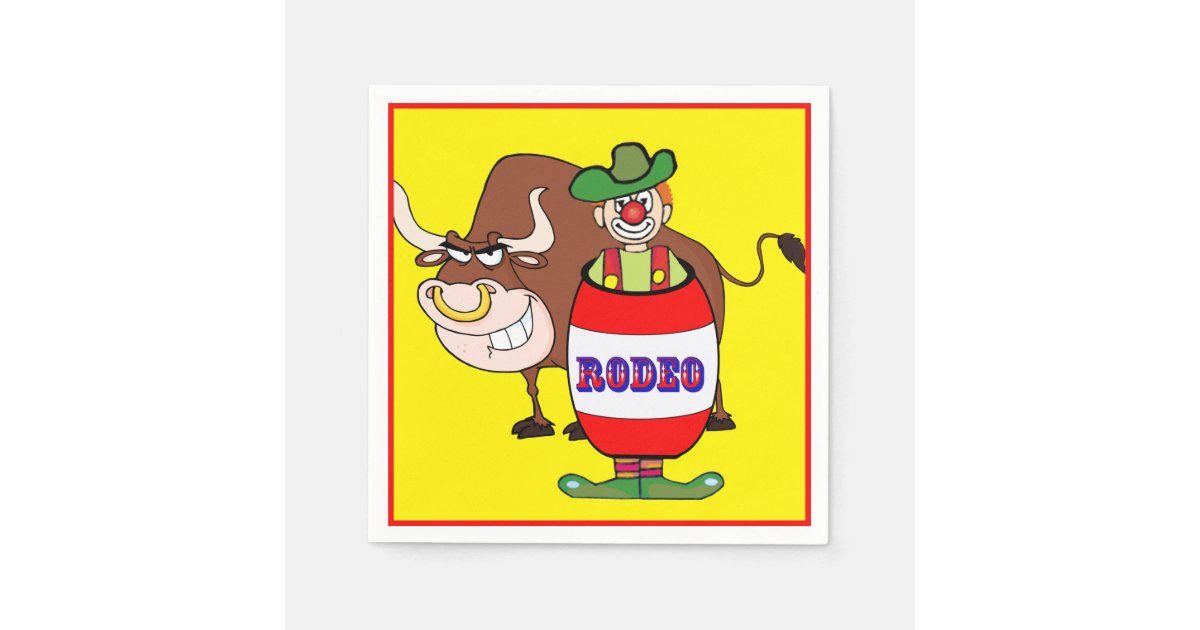 Western Party Rodeo Clown In Barrel And Bull Napkins | Zazzle Western Party Rodeo Clown In Barrel And Bull Napkins | Zazzle