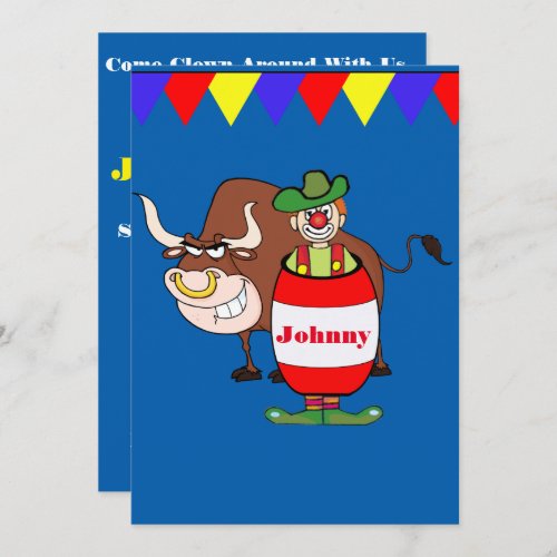 Western Party Rodeo Clown With Bull Personalize Invitation