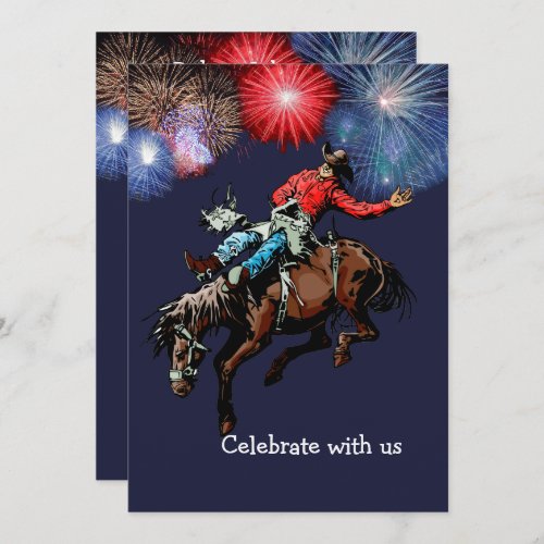 Western Party Rodeo Cowboy Bronc Rider Blue Invitation