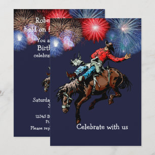 Western Party Rodeo Cowboy Bronc Rider Blue Invitation