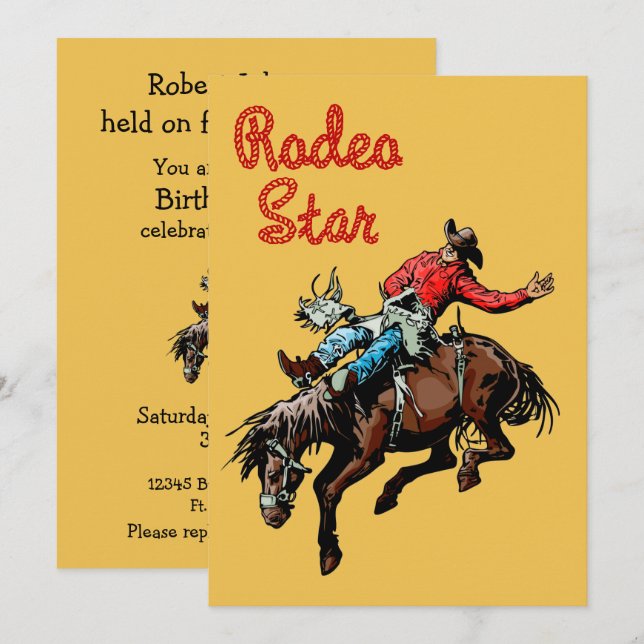 Western Party Rodeo Cowboy Bronc Rider Invitation (Front/Back)