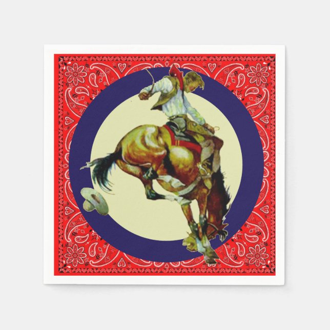 Western Party Rodeo Cowboy Bronc Rider Napkins (Front)