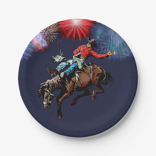 Western Party Rodeo Cowboy Bronc Rider Plates (Front)