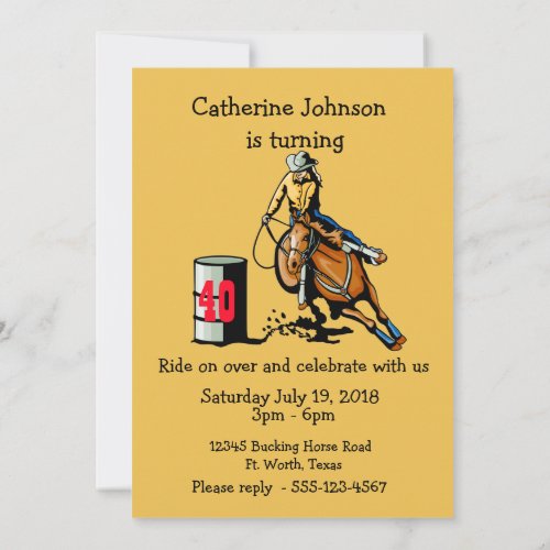 Western Party Rodeo Cowgirl Barrel Racer Invitation