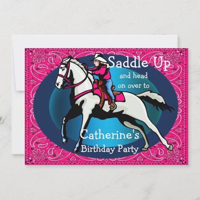 Western Party Rodeo Cowgirl Horse Barrel Racing Invitation (Front)