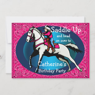 Western Party Rodeo Cowgirl Horse Barrel Racing Invitation