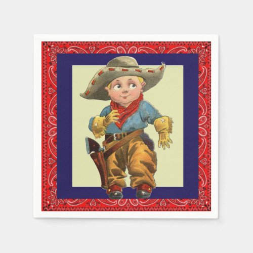 Western Party Vintage Cowboy Kid Red Bandana 2 Napkins