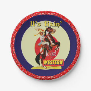 Western Party Vintage Cowgirl Fixin' To Get Wester Paper Plates