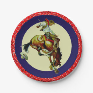 Western Party Vintage Rodeo Cowboy Bucking Horse Paper Plates
