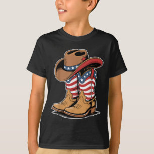 Western Patriotic American Flag Cowboy Boots 4th O T-Shirt