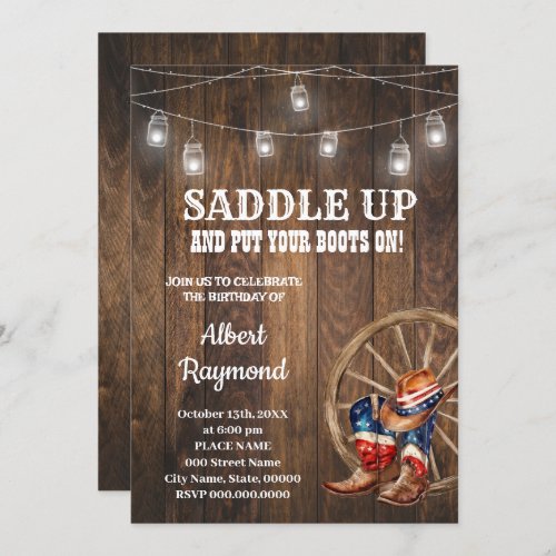 Western Patriotic Birthday Country Red White Blue Invitation