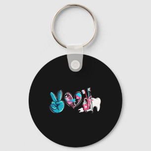 Western Peace Love Dentist Dental Hygienist Orthod Keychain