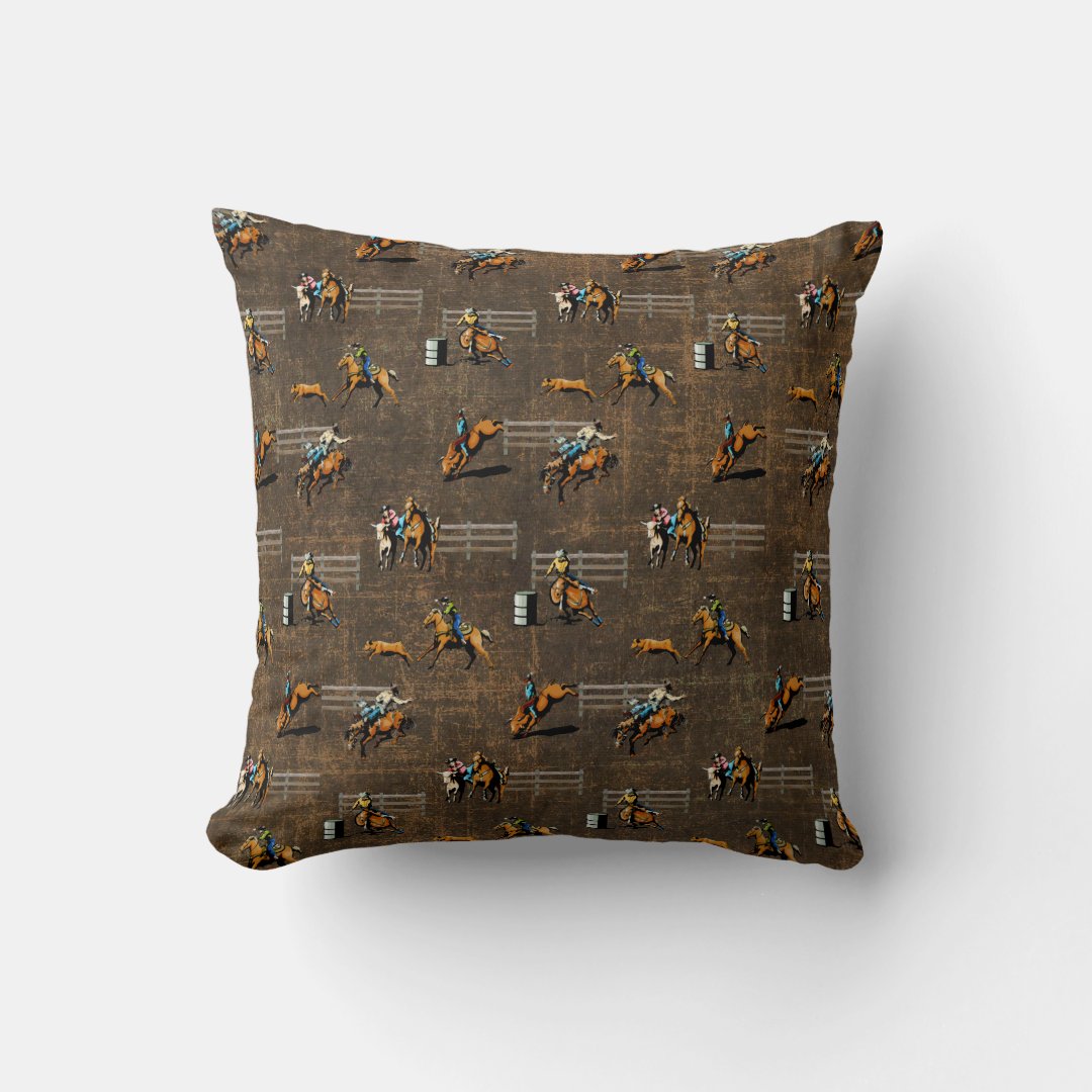 Western Pillow With Rodeo Events Design on Brown Zazzle