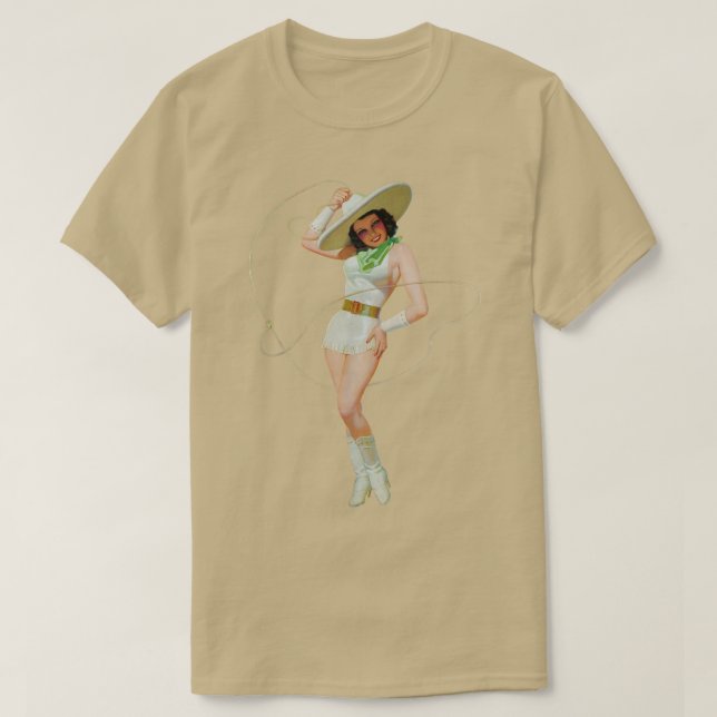 Western Pin Up Girl Lasso Cowgirl Classic Sey Pinu T-Shirt (Design Front)