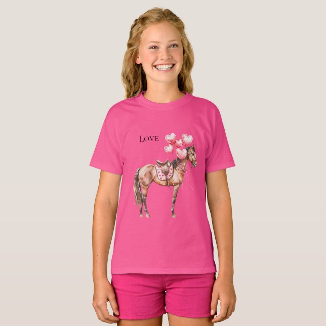 Western Pink Balloons Horse  T-Shirt (Front Full)