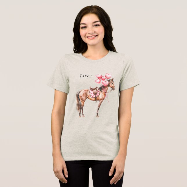 Western Pink Balloons Horse  Tri-Blend Shirt (Front Full)