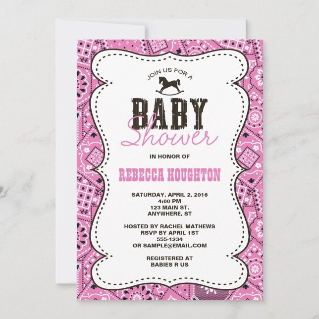 Western Pink Bandanna Baby Shower Invitation (Front)