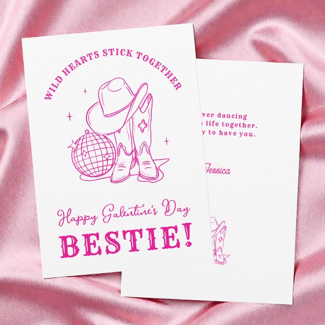 Western Pink Bff Script Happy Galentine's Day Holiday Card (Western Pink Bff Script Happy Galentine's Day Holiday Card)