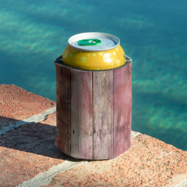 Western Pink Brown Cowgirl Faux Wood Can Cooler (In Situ Pool)