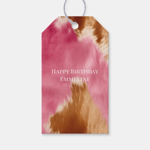 Western Pink Brown Cream Cowgirl Cowhide Gift Tags