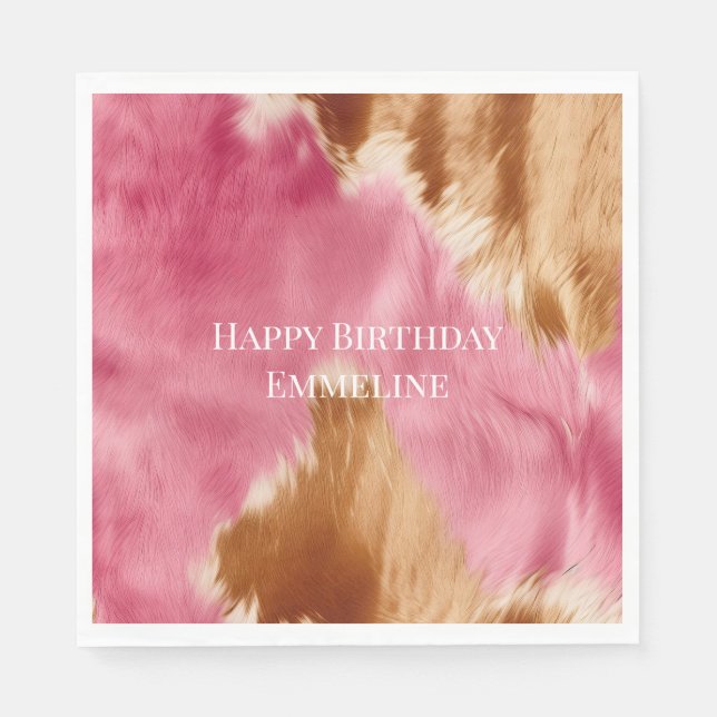 Western Pink Brown Cream Cowgirl Cowhide Napkins (Front)