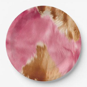 Western Pink Brown Cream Cowgirl Cowhide Paper Plates