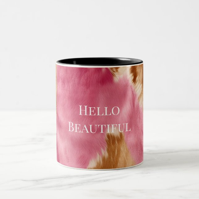 Western Pink Brown Cream Cowgirl Cowhide Two-Tone Coffee Mug (Center)