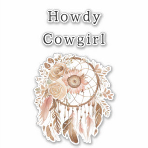 Western Pink Brown Floral Cowgirl Dream Catcher Sticker