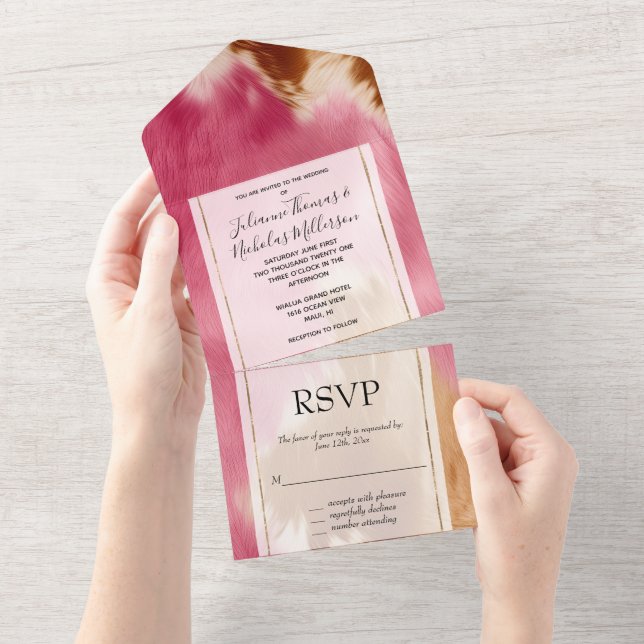 Western Pink Brown Gold Cowgirl Cowhide All In One Invitation (Tearaway)