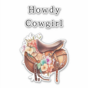 Western Pink Brown Tan Floral Cowgirl Saddle Sticker