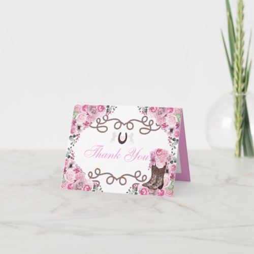 Western Pink Charra Quinceanera Thank You Card