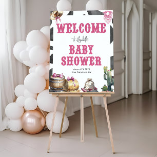 Western Pink Cowgirl Baby Shower Welcome Sign