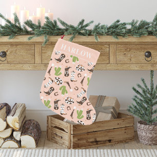 Western Pink Cowgirl Cactus Desert Monogram Small Christmas Stocking