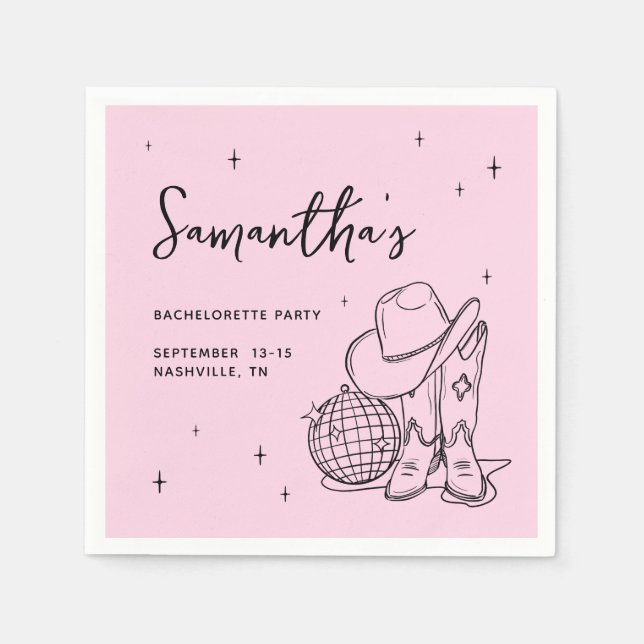 Western Pink Cowgirl Disco Ball Bachelorette Party Napkins (Front)