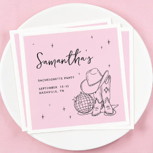 Western Pink Cowgirl Disco Ball Bachelorette Party Napkins