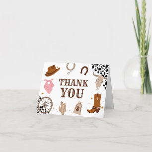 Western Pink Cowgirl Rodeo Birthday Letterpress Thank You Card