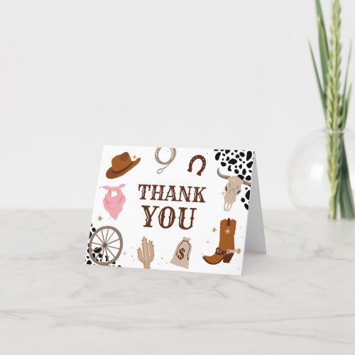 Western Pink Cowgirl Rodeo Birthday Thank You Card