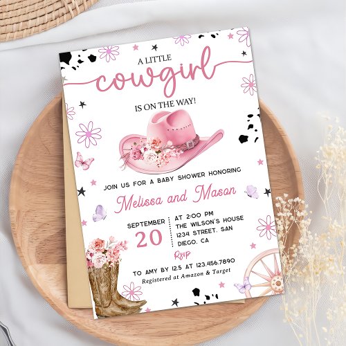 Western Pink Cowgirl Rodeo Ranch Baby Shower Invitation