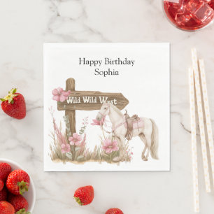 Western Pink Cowgirl Wild West Horse Birthday Napkins