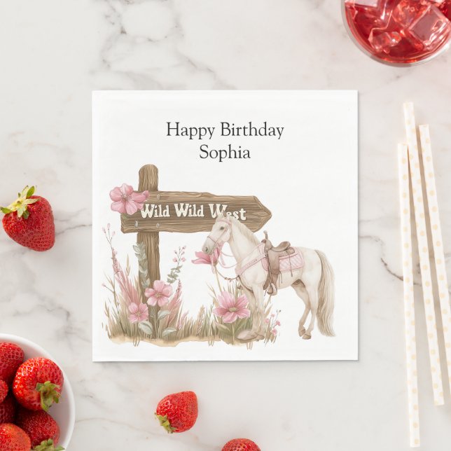 Western Pink Cowgirl Wild West Horse Birthday Napkins (Insitu)