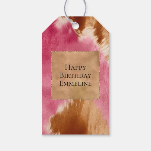 Western Pink Cream Gold Brown Cowgirl Cowhide Gift Tags