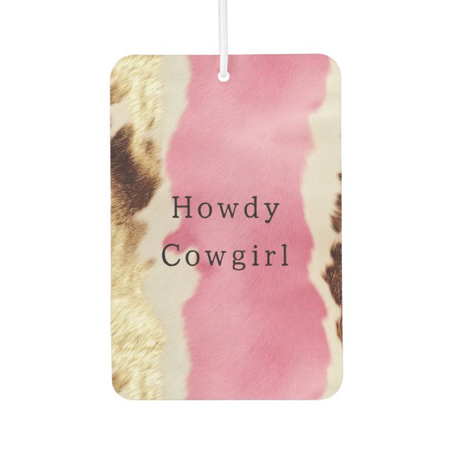 Western Pink Cream Gold Cowgirl Cowhide Air Freshener (Front)