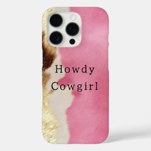 Western Pink Cream Gold Cowgirl Cowhide iPhone 16 Pro Case