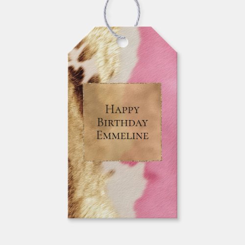 Western Pink Cream Gold Cowgirl Cowhide Gift Tags
